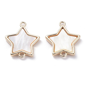 Natural Shell Connector Charms, Star Links with Rack Plating Brass Findings, Long-Lasting Plated