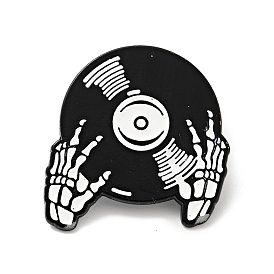 Skull Hand with Records Enamel Pin, Halloween Alloy Badge for Backpack Clothes, Electrophoresis Black