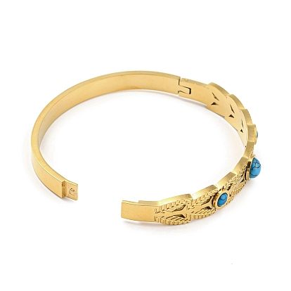 Synthetic Turquoise Beaded Bangle, Ion Plating(IP) 304 Stainless Steel Leaf Bangle for Women