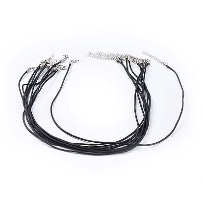 Ювелирные изделия ожерелье шнур, ПВХ шнур, чёрные, платинового цвета железа застежка и регулируемый цепи