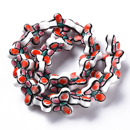 Handmade Porcelain Ceramic Beads Strands, Famille Rose Style, Butterfly