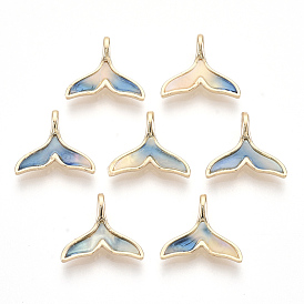 Golden Tone Brass Pendants, with Cellulose Acetate(Resin), Whale Fishtail