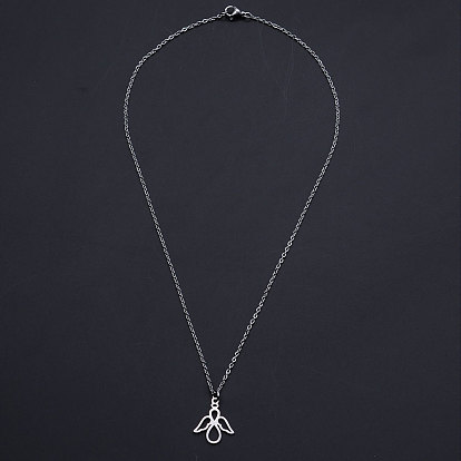 201 Stainless Steel Pendant Necklaces, with Cable Chains and Lobster Claw Clasps, Angel