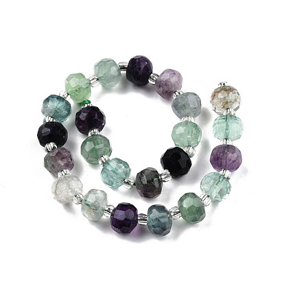 Natural Fluorite Beads Strands, with Seed Beads, Faceted, Rondelle