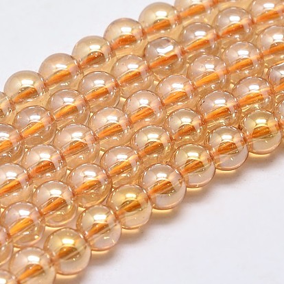 Imiter cristal autrichien verre de galvanoplastie rangées de perles rondes, plein éclat de la perle plaqué, AA grade
