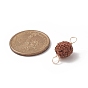 Round Natural Wood Connector Charms, Sienna Rudraksha Links, with Copper Wire