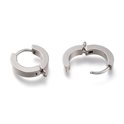 201 Stainless Steel Huggie Hoop Earrings Findings, with Vertical Loop, with 316 Surgical Stainless Steel Earring Pins, Ring