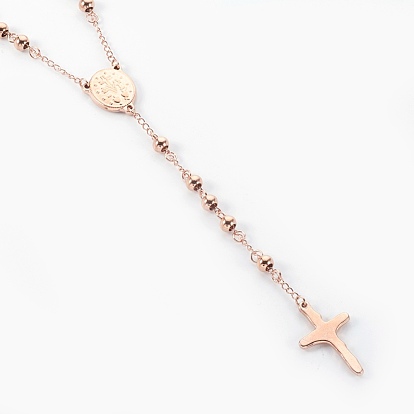 304 collares de cuentas del rosario de acero inoxidable, oval con virgen maría, cruz crucifijo, para la Pascua