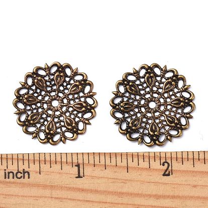 Brass Vintage Filigree Findings, Round, 25x1mm, Hole: 2mm