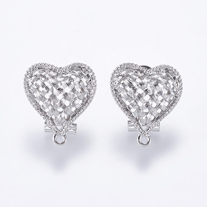 Alloy Stud Earring Findings, with Loop, Hollow Heart