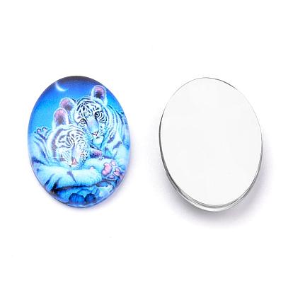 Flat Back Glass Cabochons, for DIY Projects, Animal Pattern, Oval