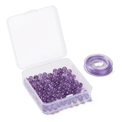 100Pcs 8mm Natural Amethyst Round Beads, with 10m Elastic Crystal Thread, for DIY Stretch Bracelets Making Kits