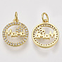 For Mother's Day, Brass Micro Pave Cubic Zirconia Pendants, with Jump Rings, Flat Round with Word Mama, Clear