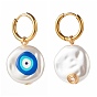 3d boucles d'oreilles en perles d'imitation rondes imprimées mauvais œil pour fille femmes, boucles d'oreilles huggie avec 304 embouts en acier inoxydable