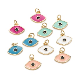 Brass Enamel Charms, with Jump Ring, Real 18K Gold Plated, Long-Lasting Plated, Lead Free & Nickel Free & Cadmium Free, Eye