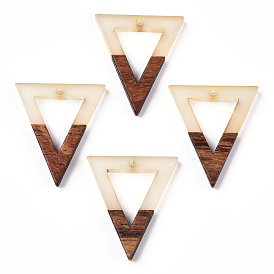 Walnut Wood & Luminous Glow in the Dark Resin Pendants, Triangle Charms