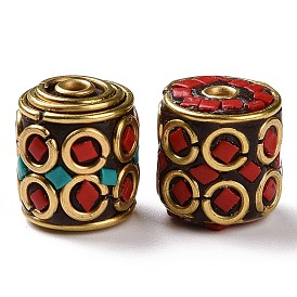 Handmade Indonesia Beads, with Brass Findings and Resin, Antique Golden, Column