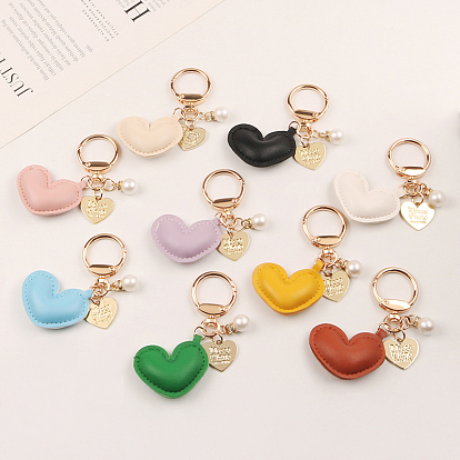 PU Leather Heart Pendant Decoration, with Alloy Clasps, Keychain Ornaments