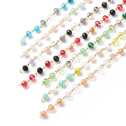 Handgefertigte facettierte Rondelle-Perlenketten aus galvanisiertem Glas, mit eisernen Ösen, ungeschweißte