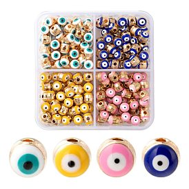 200Pcs 4 Colors Alloy Enamel Beads, Column with Evil Eye, Light Gold