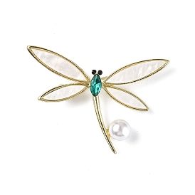 Broche de libélula de diamantes de imitación con broche de perlas de imitación de plástico, insignia de aleación de oro claro para ropa de mochila