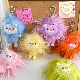 Cute Lion Plush Cotton Doll Pendant Keychain, Pendant Decorations with Alloy Findings