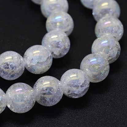 Perles de cristal de quartz craquelé naturel électroplaquées, ronde