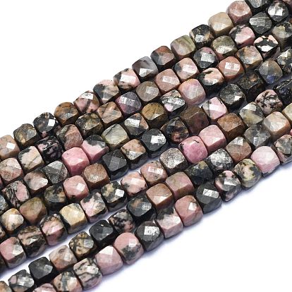 Perlas naturales rhodonite hebras, cubo, facetados