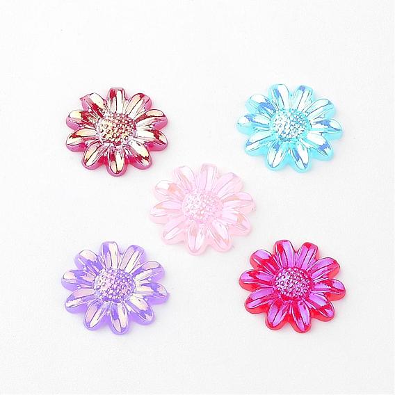 Acrylic Cabochons, AB Color Plated, Daisy Flower
