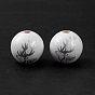 Printed Natural Wood European Beads, Large Hole Bead, Round with Christmas Theme Pattern