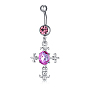 Piercing Jewelry, Brass Cubic Zirconia Navel Ring, Belly Rings, with 304 Stainless Steel Bar, Lead Free & Cadmium Free, Cross