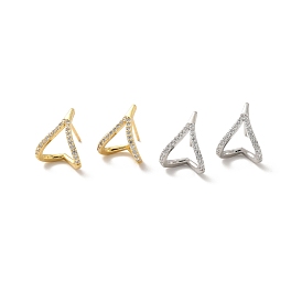 Clear Cubic Zirconia Twist Heart Stud Earrings, Long-Lasting Plated Brass Half Hoop Earrings for Women, Cadmium Free & Lead Free