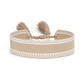 Bracelets en cordon tressé avec pompons en polyester, bracelets plats réglables pour femmes