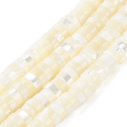 Natural Trochus Shell Beads Strands, Flat Round/Disc, Heishi Beads, Faceted