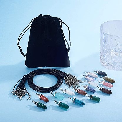 Fabrication de collier de bricolage sunnyclue, avec pierres précieuses naturelles et synthétiques et pendentifs pointus en verre, en laiton et cordon de coton ciré, balle