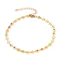 Brass Enamel Flower Link Chain Anklets, with 304 Stainless Steel Lobster Claw Clasps, Colorful