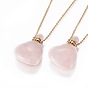 Natural Gemstone Openable Perfume Bottle Pendant Necklaces, with Stainless Steel Cable Chain and Plastic Dropper, Heart