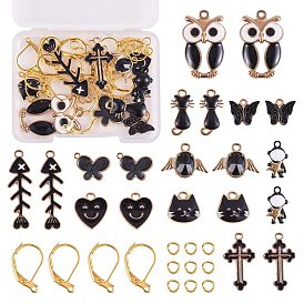 Kit de fabrication de boucles d'oreilles bricolage, y compris les pendentifs en alliage émaillé, pendentifs en verre, anneaux de saut en fer et boucles d'oreilles à levier