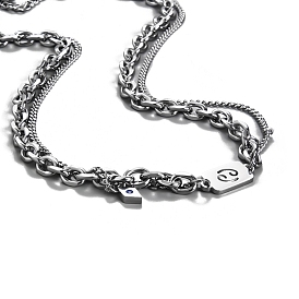 Men's Constellation Titanium Steel Necklace, Cable & Curb Chains Double Layer Necklace