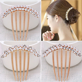 Pearl Crystal Hair Accessory for Women, Medium Size Bun Maker with Comb and Clip