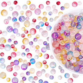 PandaHall Elite 325Pcs 5 Colors Frosted Spray Painted Glass Beads Strands, with Golden Foil, Round