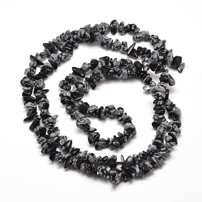Snowflake Obsidian Chip Bead Strands, 5~8x5~8mm, Hole: 1mm, about 31.5 inch