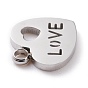 Ion Plating(IP) 304 Stainless Steel Charms, Laser Cut, Heart with Word Love, for Valentine's Day