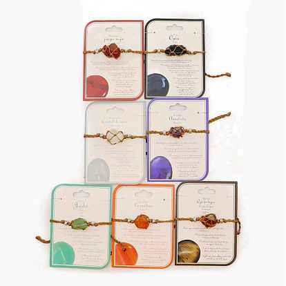 Bracelet en perles tressées avec pochette en macramé en pierres mélangées naturelles et synthétiques, bracelet réglable en cordon ciré