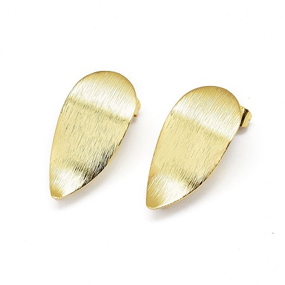 Brass Stud Earrings Findings, with Loop, Cadmium Free & Nickel Free & Lead Free, Long-Lasting Plated, Teardrop