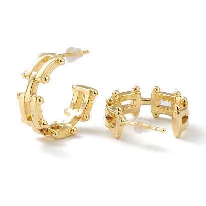 Brass Half Hoop Earrings, with Steel Pin and Plastic Ear Nuts, Long-Lasting Plated, Cable Chain Shape