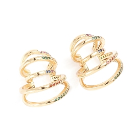 Brass Micro Pave Cubic Zirconia Cuff Earrings, Long-Lasting Plated, Ring, Colorful