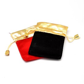 Rectangle Velvet Cloth Gift Bags, Jewelry Packing Drawable Pouches, 9.3x7.5cm