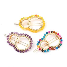 Alloy Hollow Geometric Gemstone Beads Hair Barrettes, Ponytail Holder Statement, with Hair Accessories for Women, Interlink Rings Shape