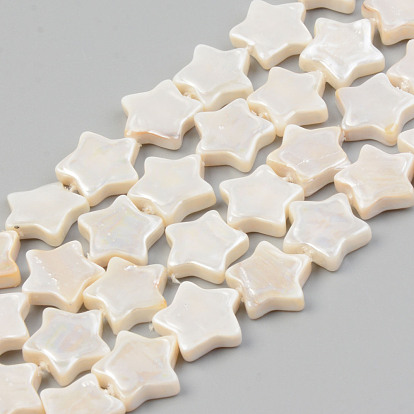 Electroplate Natural Freshwater Shell Beads Strands, Star